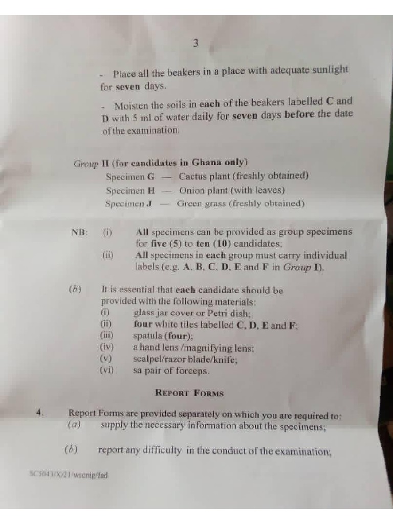 2021 Wassce Biology Practicals Specimen and Questions Rich PDF