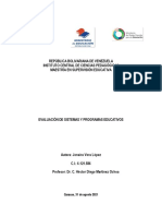 Evaluación de sistemas y programas educativos Profa. Jonaira Vera, 6121586. Caracas, Distrito Capital. Venezuela