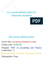 AIS Course Delivery Plan For Extension Students