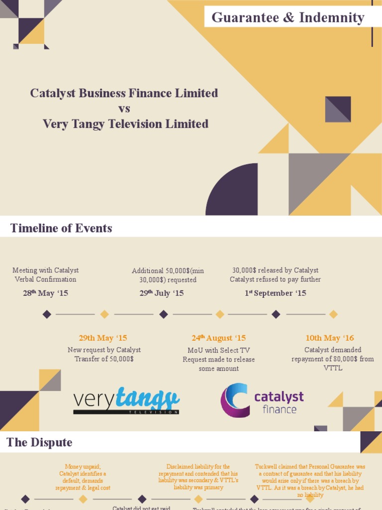 Guarantee & Indemnity Catalyst Business Finance Limited Vs Very Tangy