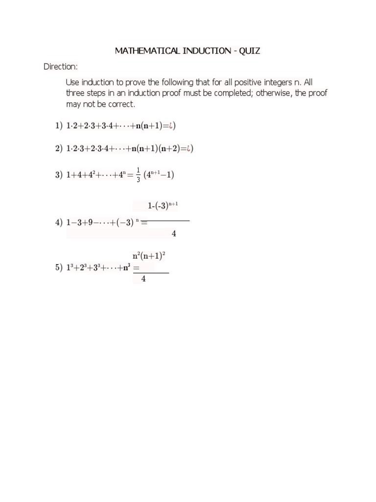 Induction Quiz: Prove Mathematical Claims | PDF | Teaching Methods ...
