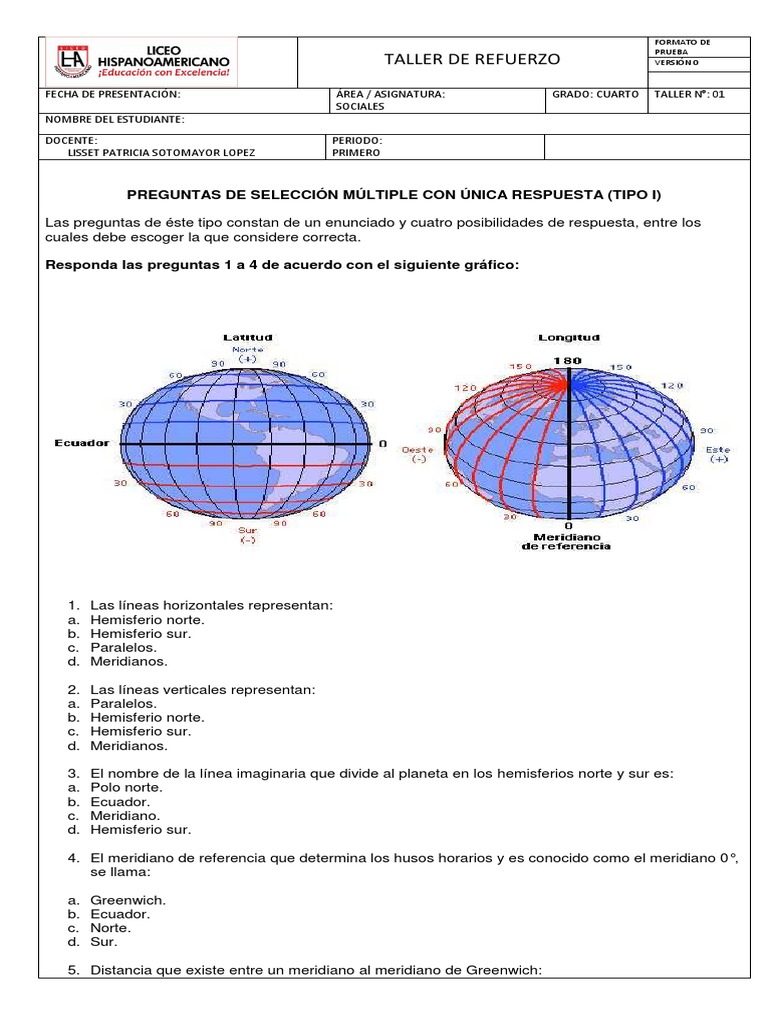 Taller de Sociales Grado Cuarto | PDF | Ecuador | Colombia