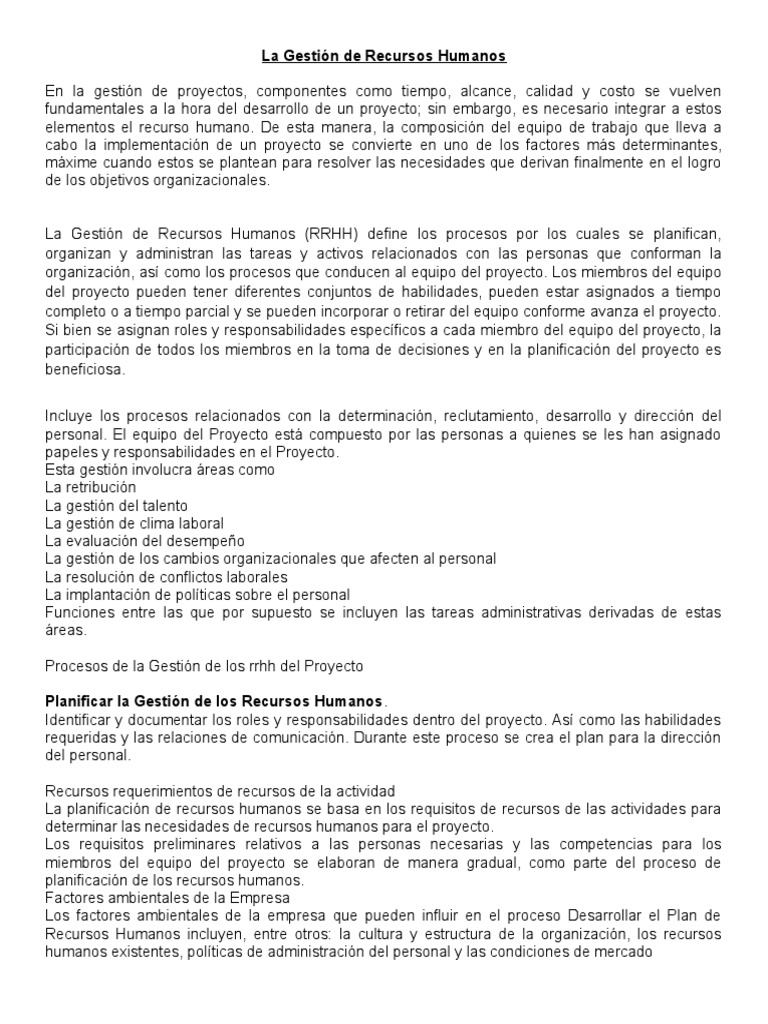 Gestión Efectiva de Recursos Humanos en Proyectos | PDF | Gestión de ...