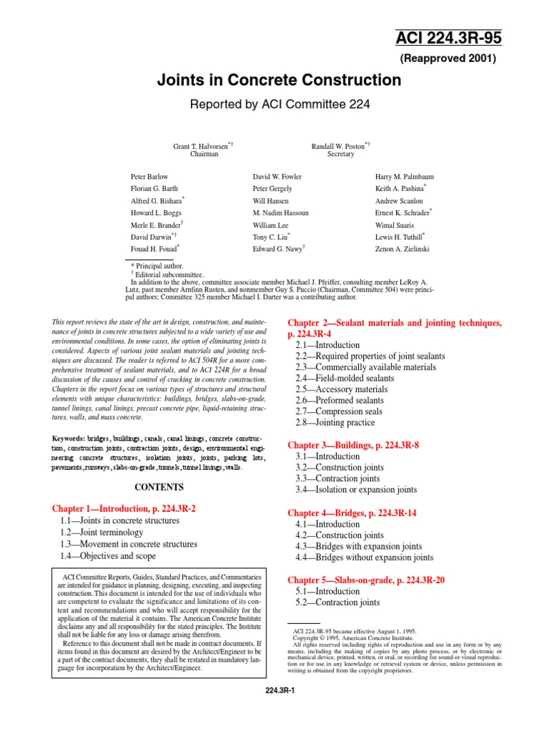 Aci 224.3r-95 (Joints in Concrete Construction) | PDF