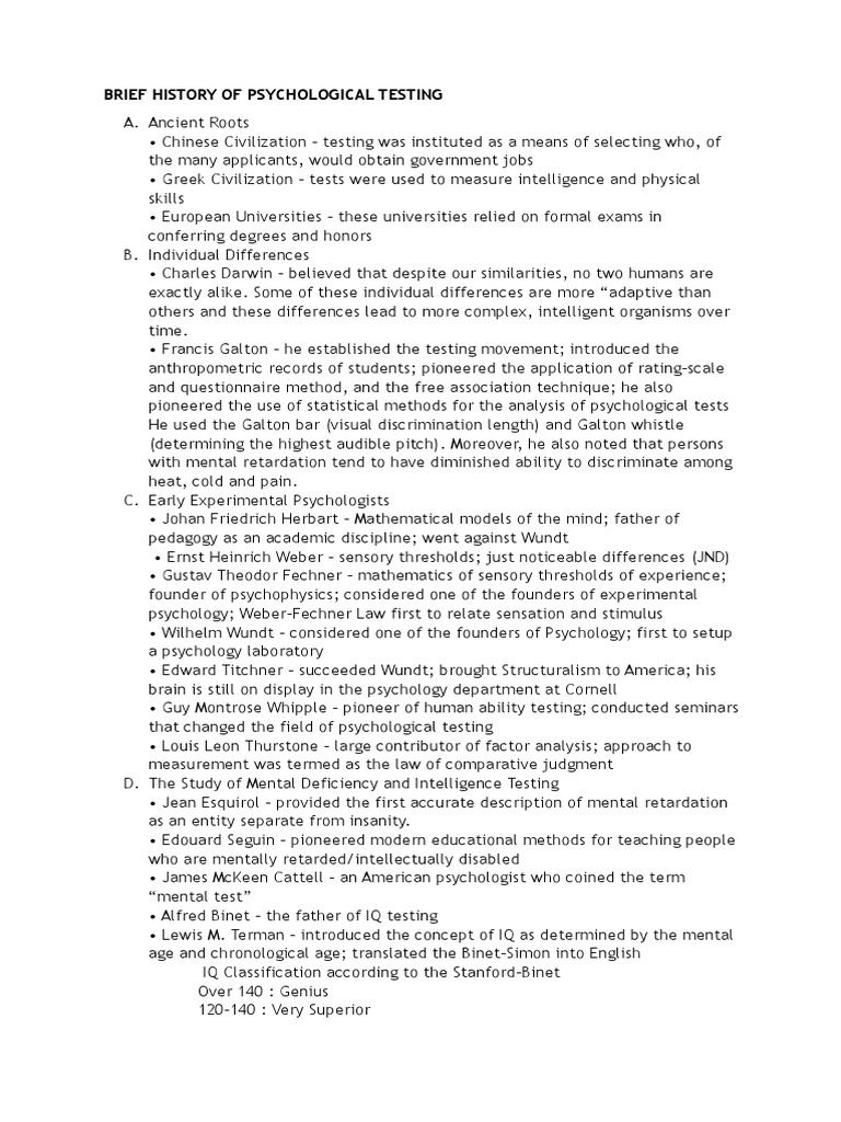 Brief history of psychological testing pdf intelligence quotient