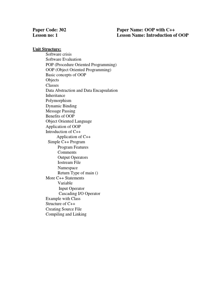 Introduction to OOP with C++ | PDF | Object Oriented Programming ...