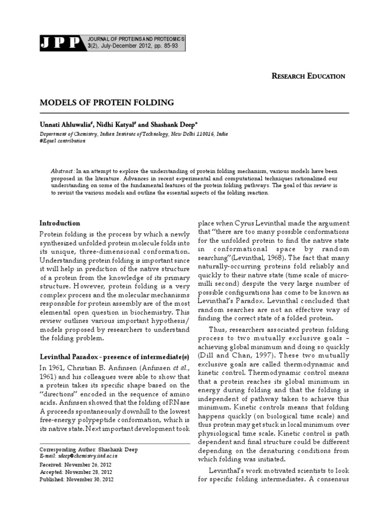 Protein Folding Models | PDF | Protein Folding | Protein Structure