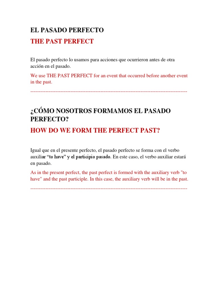 El Pasado Perfecto en Ingles | PDF | Estudios de idiomas extranjeros ...