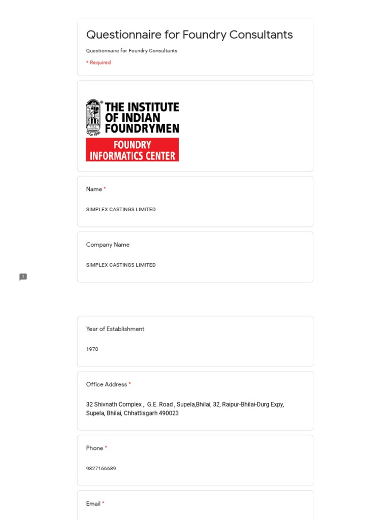 Foundry Consultant Questionnaire Form | PDF | Business