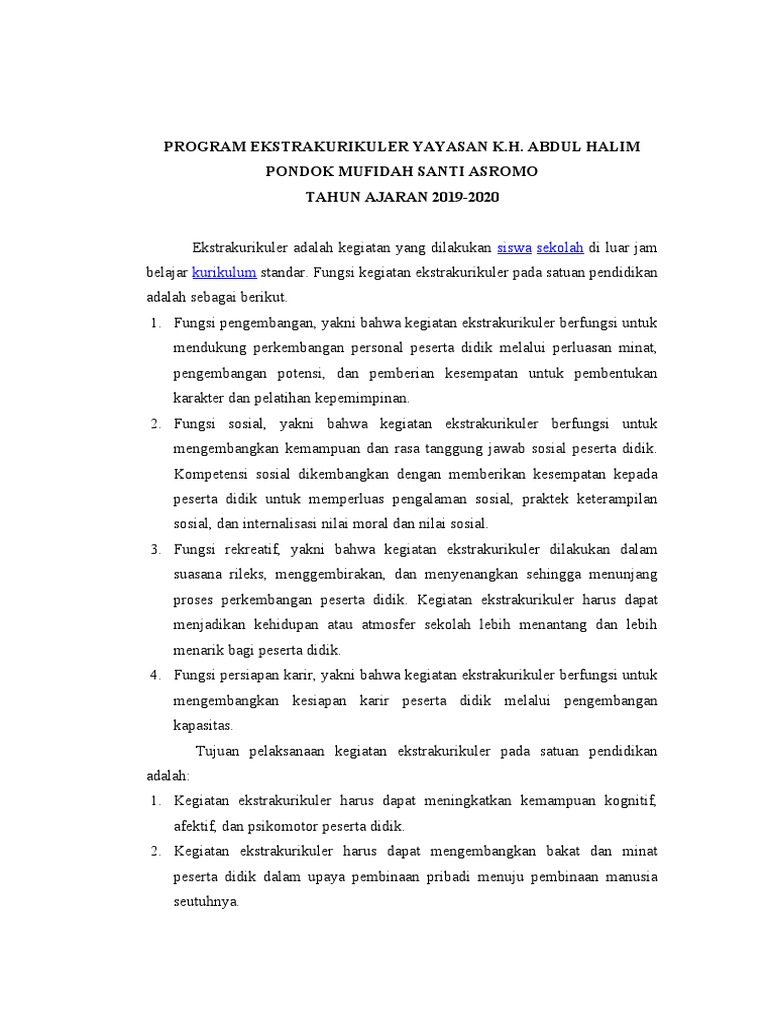 Ekstrakurikuler Yayasan K.H. Abdul Halim | PDF