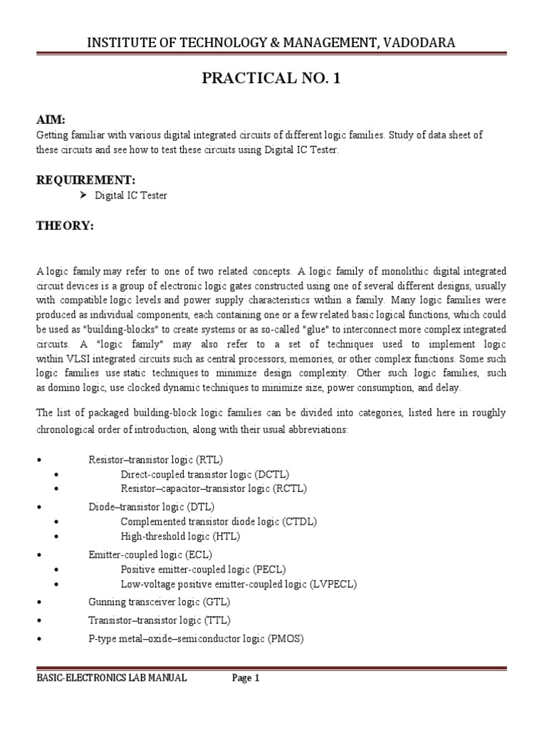 Digital Electronics LAB MANUAL PDF Operational Amplifier Logic Gate