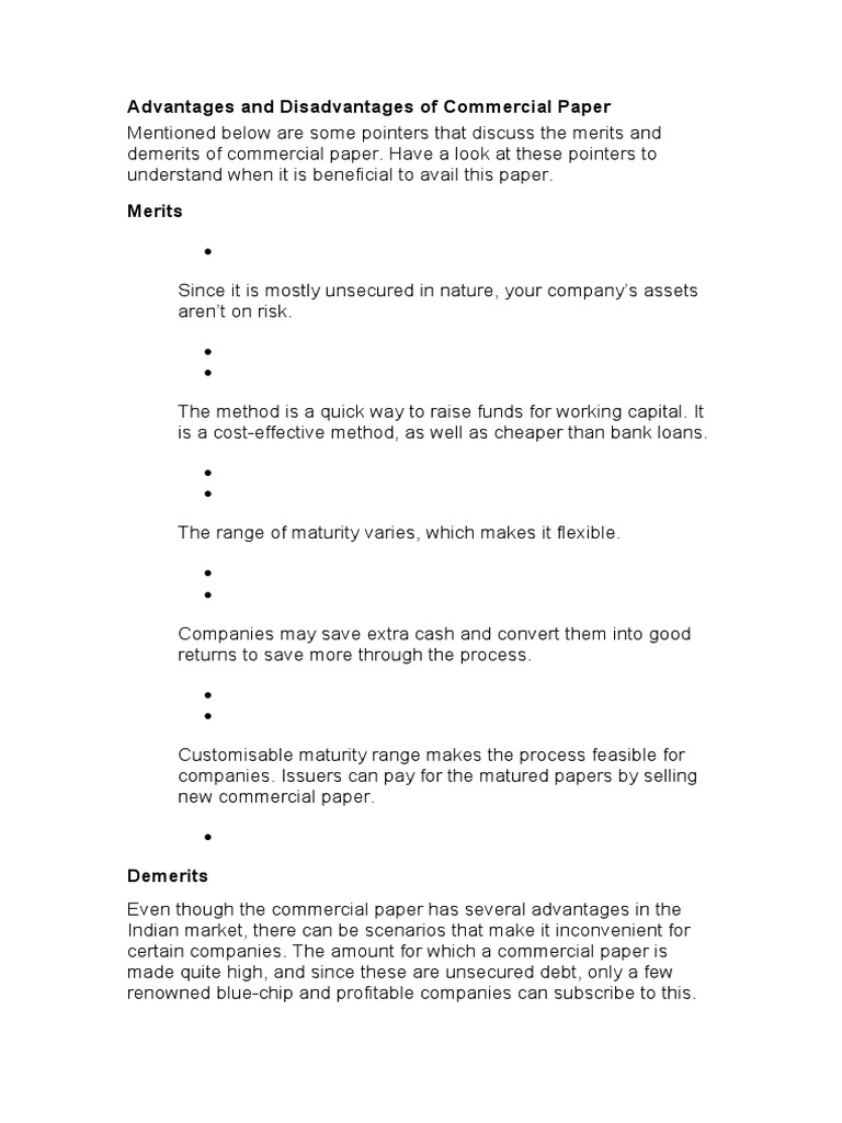 Advantages and Disadvantages of Commercial Paper PDF