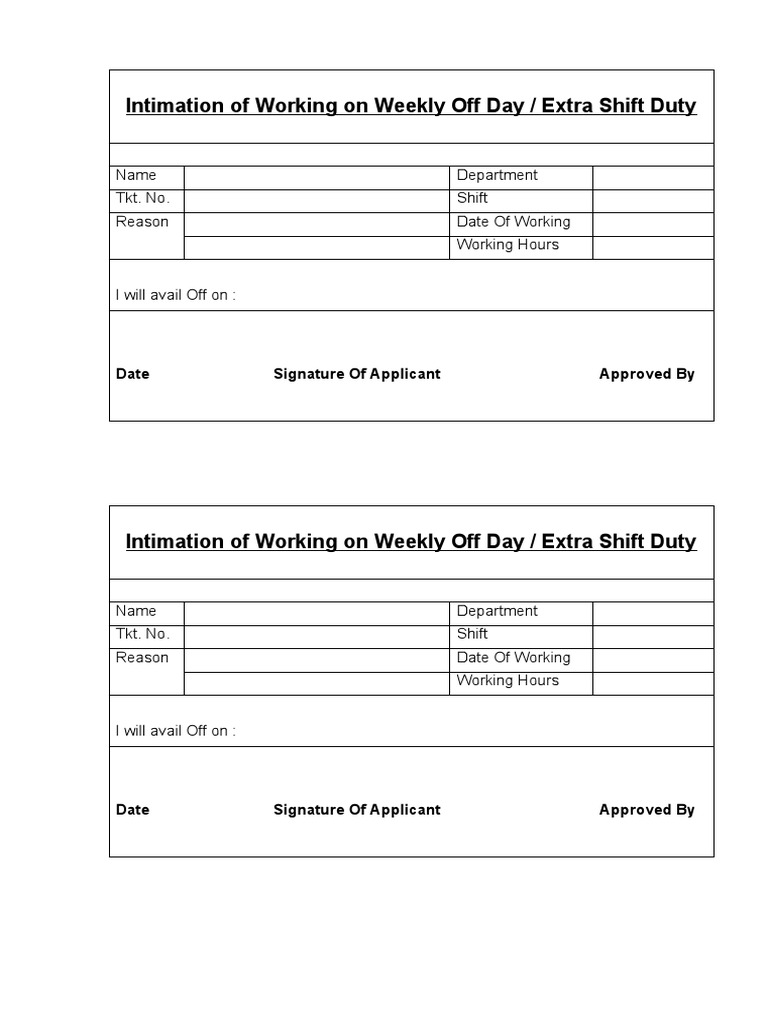 Weekly Off Day Work Notification Form | PDF