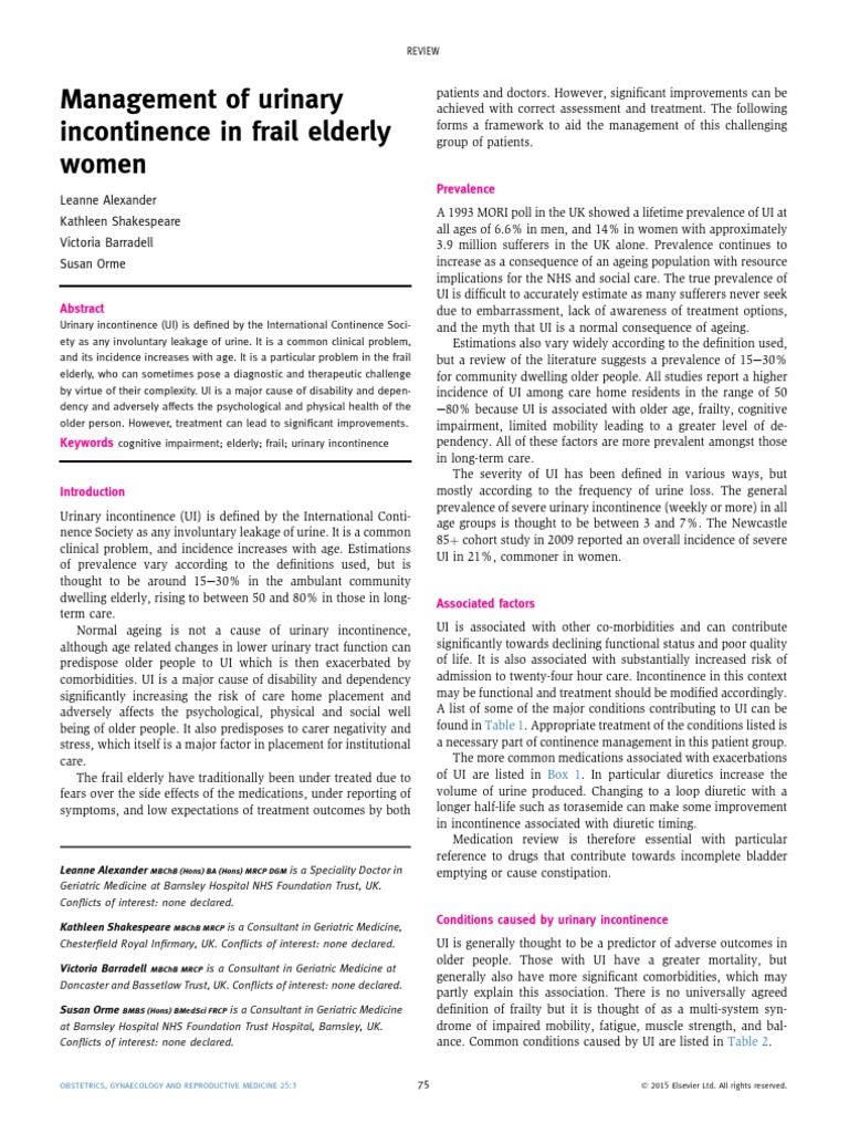 Managing Urinary Incontinence in Elderly | PDF | Urinary Incontinence ...