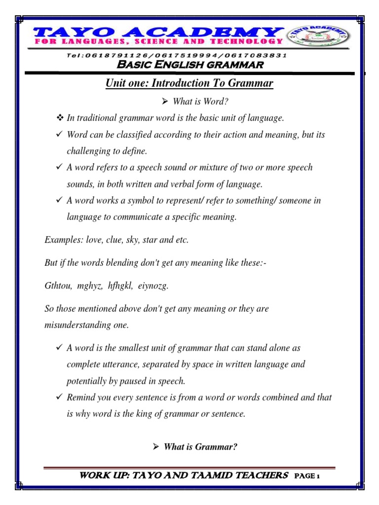 Basic English Grammar Course Pdf