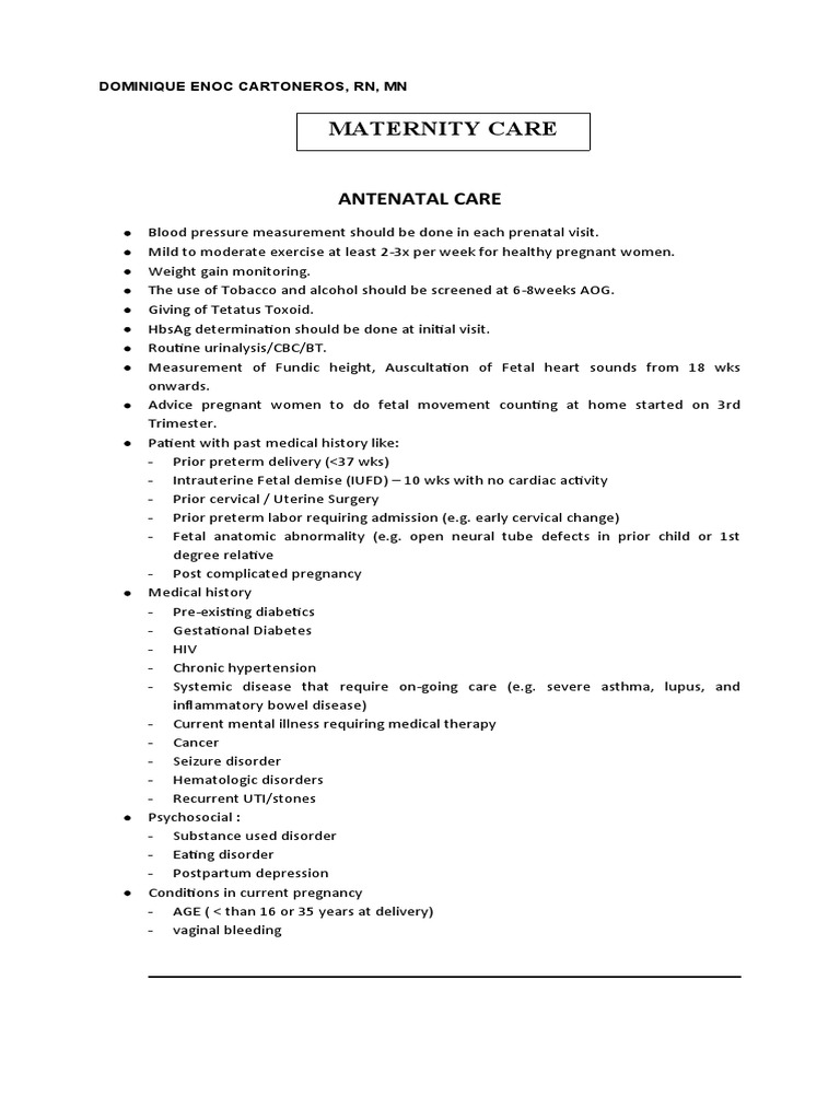 Antenatal and Maternity Care Guidelines | PDF | Childbirth | Pregnancy