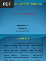 Object Oriented Programming: Prepared By, M.P.Geetha, Department of CSE