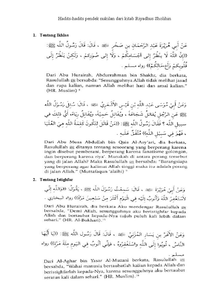 Kumpulan Hadits Pendek Dari Kitab Riyadhus Sholihin Pdf