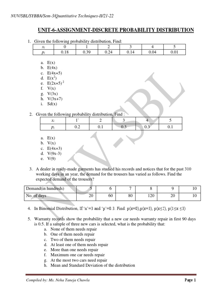 Probability Distribution Worksheet Key | PDF | Standard Deviation | Mean