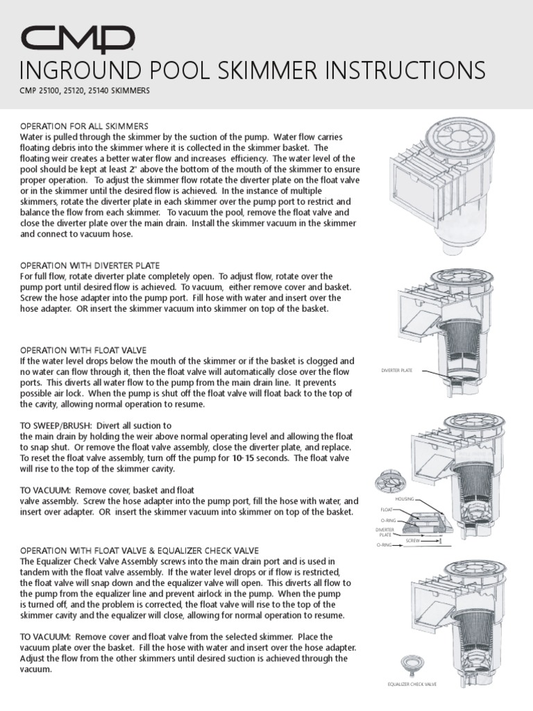 Inground Pool Skimmer Instructions Operation For All Skimmers PDF