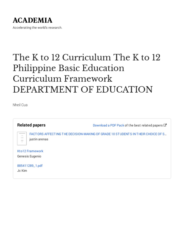 The K To 12 Curriculum The K To 12 Philippine Basic Education