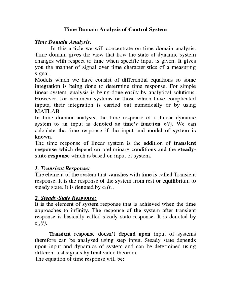 Time Domain Analysis of Control System | PDF | Steady State | System