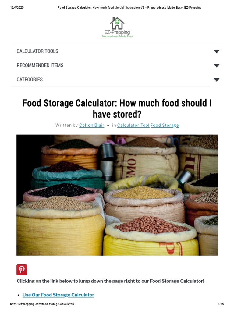 Food Storage Calculator How Much Food Should I Have Stored