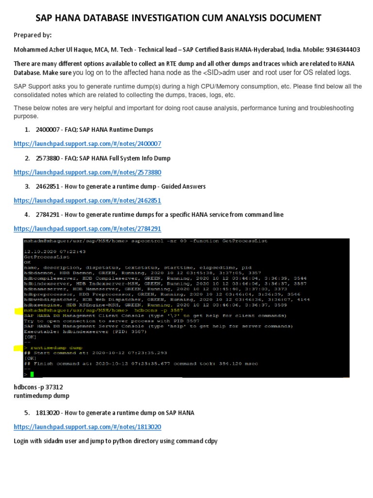 SAP HANA Dump Analysis Guide | PDF | Software | Computer Engineering