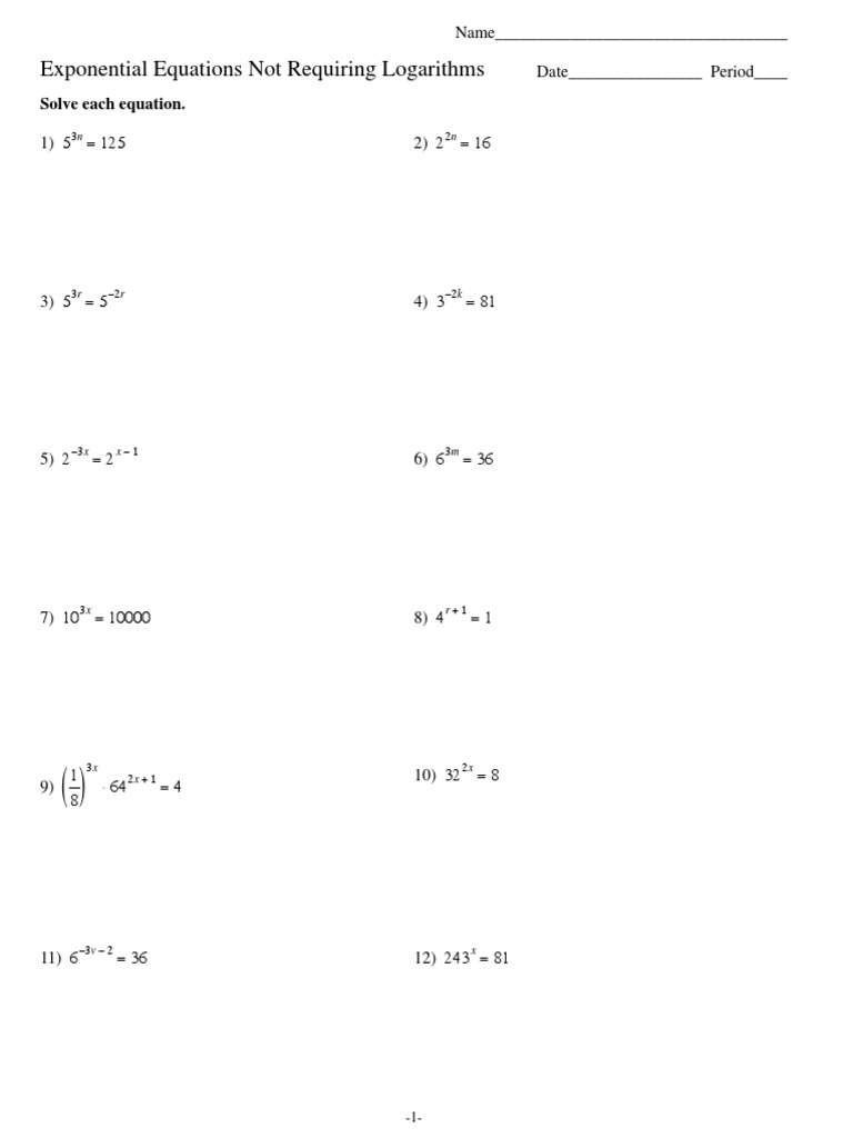 03 - 2 - Exponential Equations No Logs | PDF | Logarithm | Mathematics