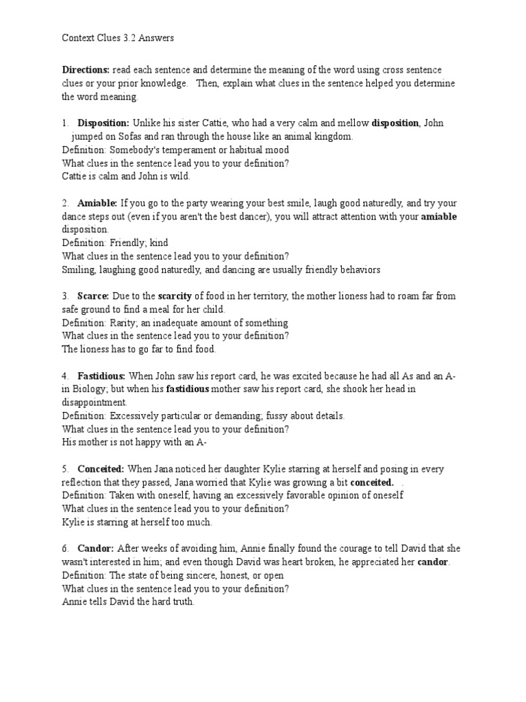 Context Clues Vocabulary Guide | PDF