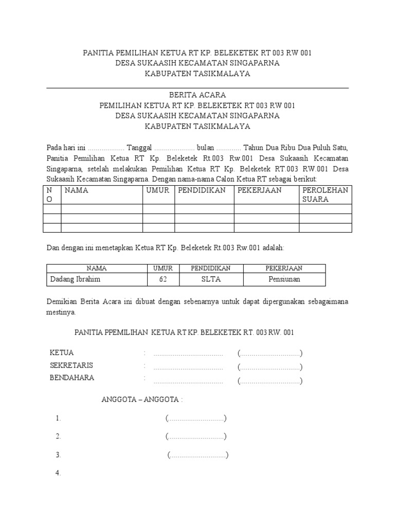 Berita Acara Panitia Pemilihan Ketua RT | PDF