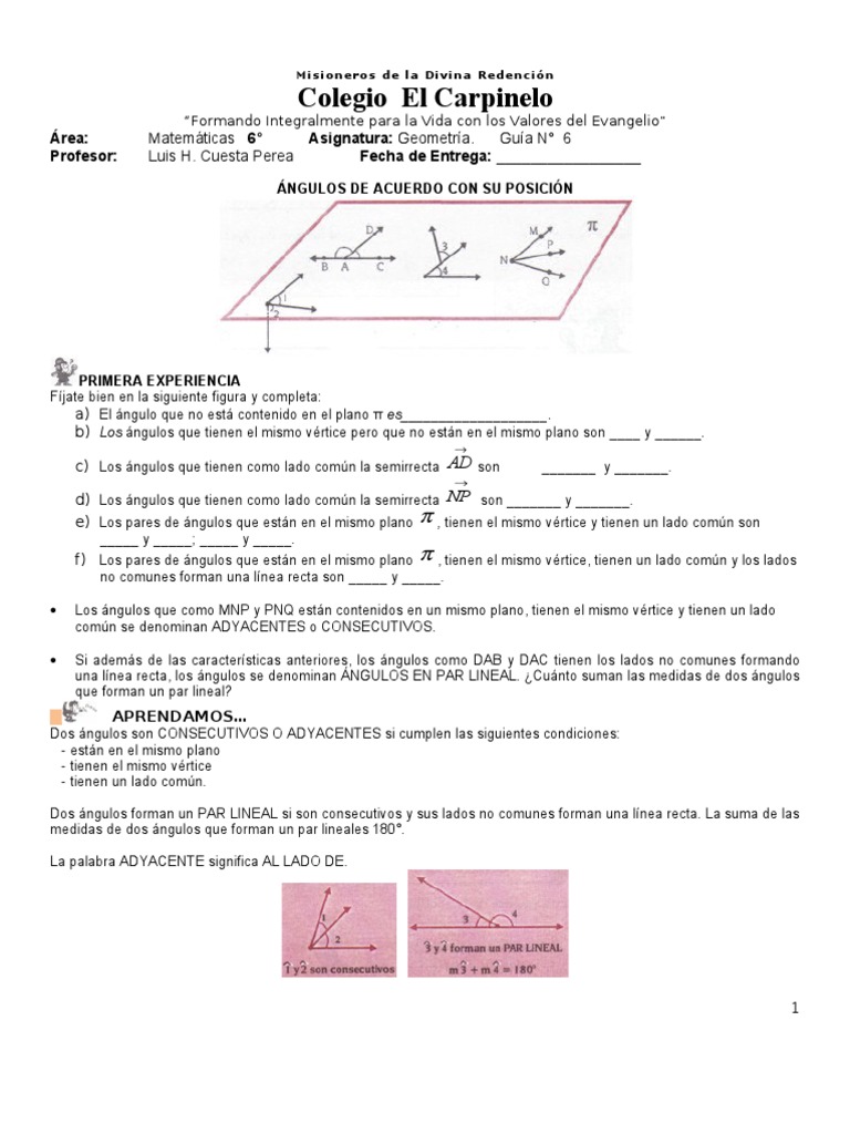 Ángulos Adyacentes y Pares Lineales | PDF | Geometria plana) | Línea ...