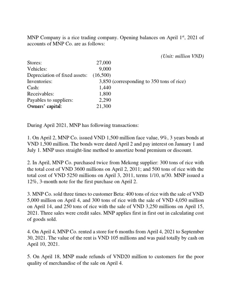 MNP Company Rice Trading April Financial Statements | PDF ...