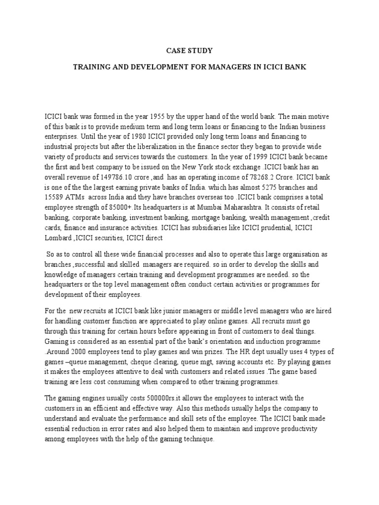 Case Study Training and Development For Managers in Icici Bank PDF