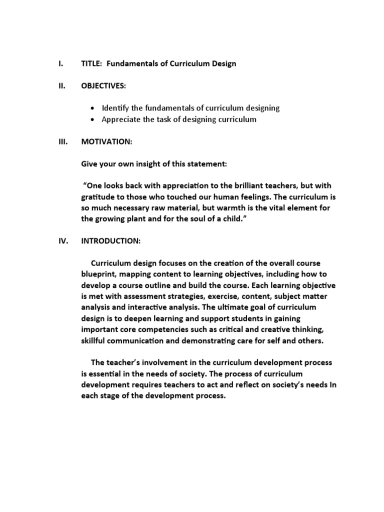 Essentials of Curriculum Design | PDF | Curriculum | Learning