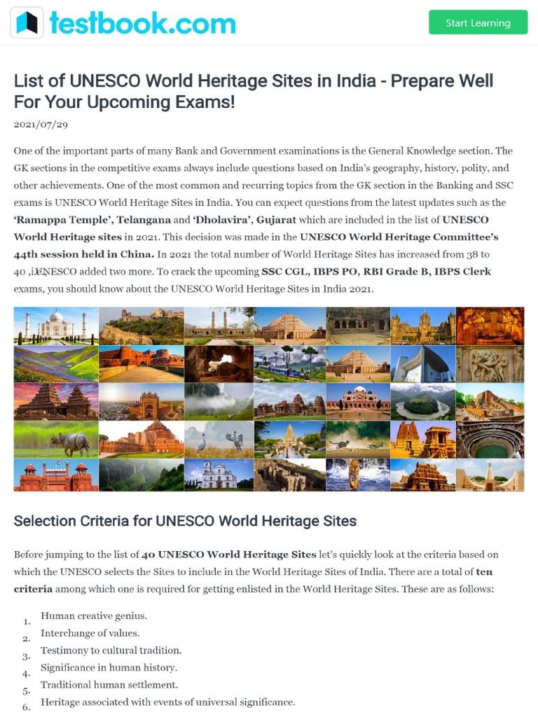Unesco World Heritage Sites in India | PDF