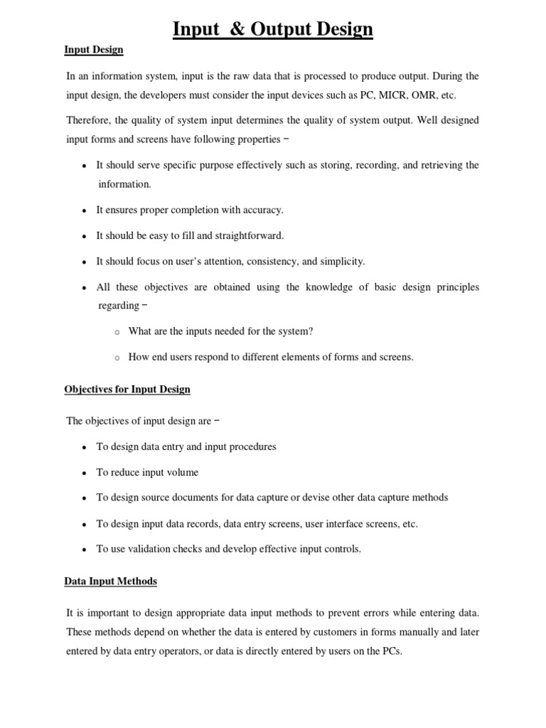 Input and Output Design | PDF | Input/Output | Data