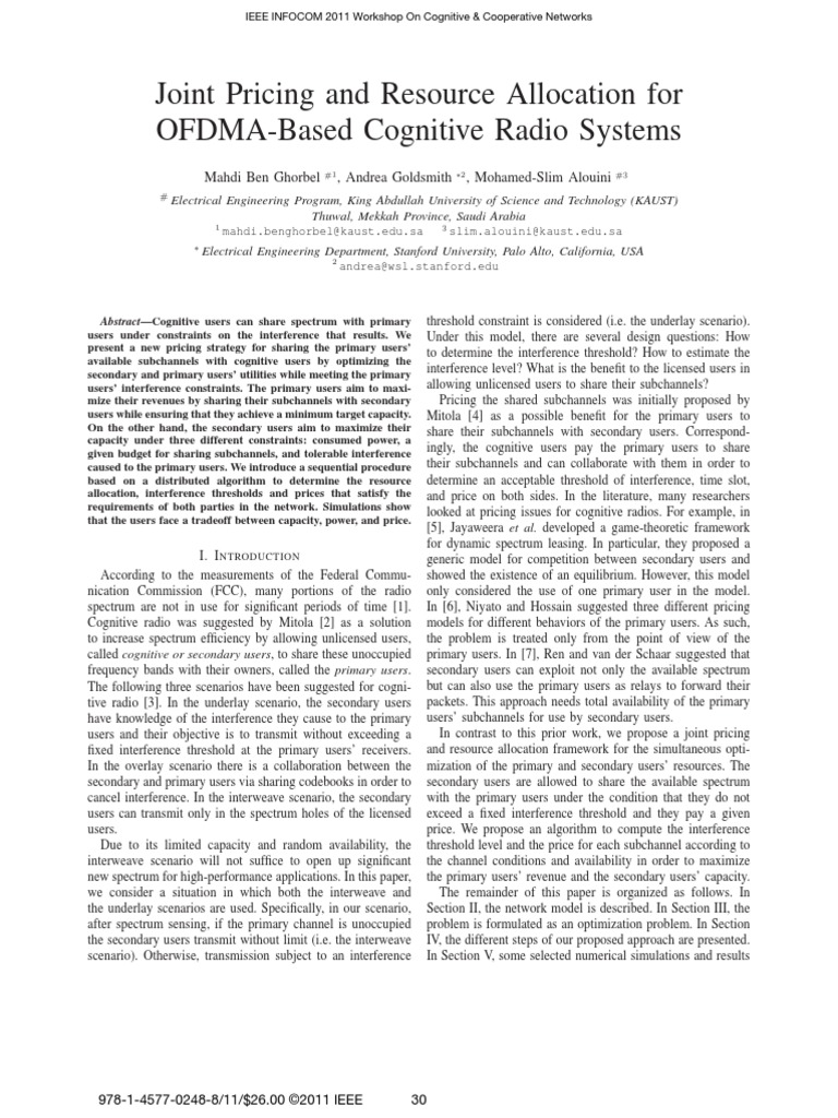 Joint Pricing and Resource Allocation For OFDMA-Based Cognitive Radio ...