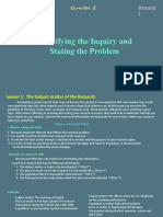 Identifying The Inquiry and Stating The Problem: Grade 9