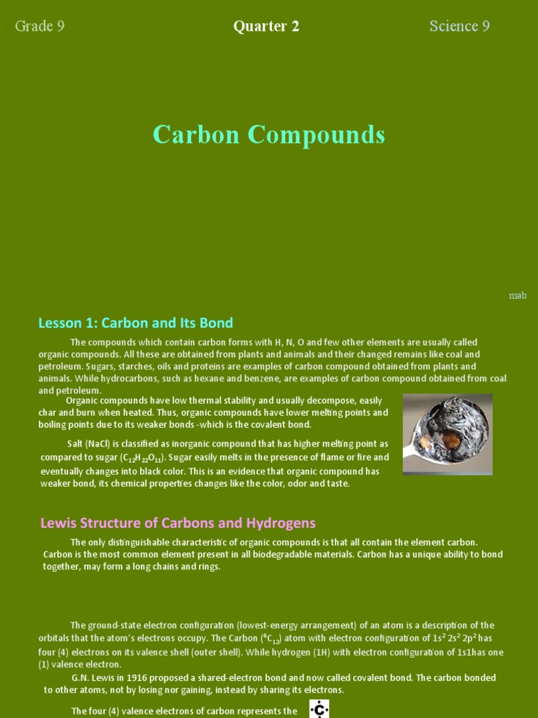 Understanding Carbon Compounds in Grade 9 | PDF | Chemical Bond | Alkane