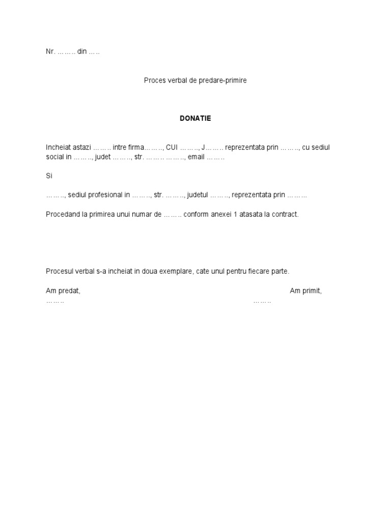 Proces Verbal de Predare-Primire | PDF
