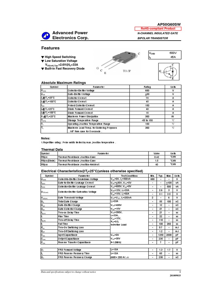 Nchannel IGBT with low VCE(sat) and fast switching PDF Bipolar Junction