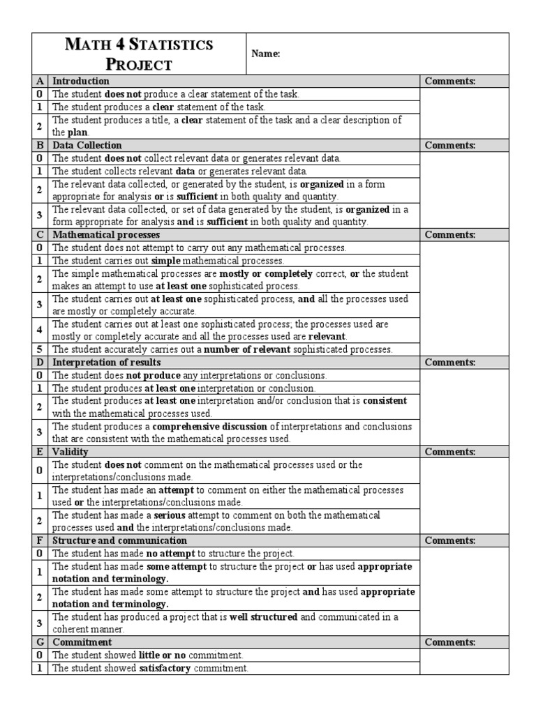 Statistics Project Evaluation Criteria | PDF | Data | Teaching Mathematics