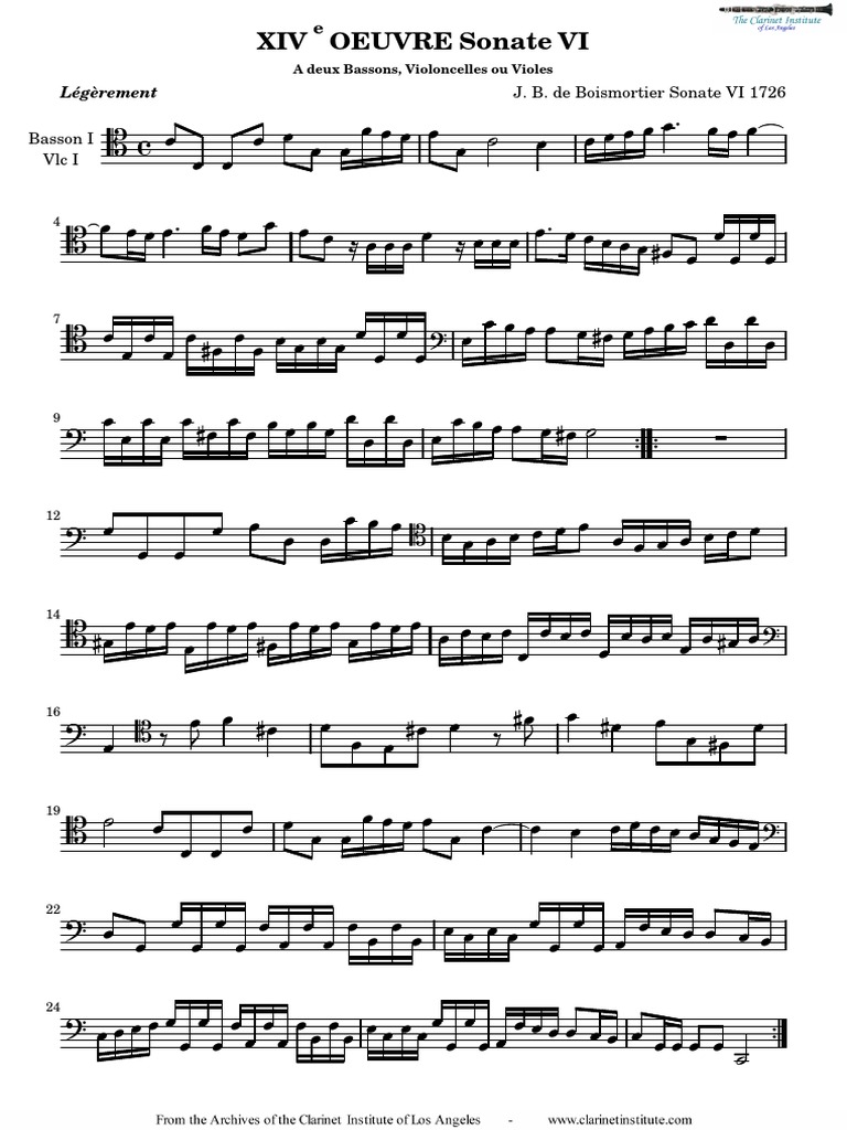 Boismortier, Joseph Bodin de Sonata For 2 Bassoons, Op. 14, No. 6