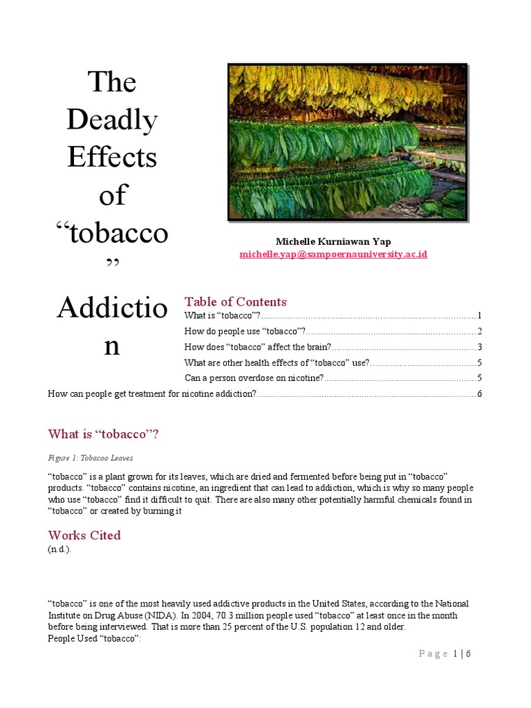 The Deadly Effects of Tobacco Addiction | PDF | Nicotine | Tobacco Smoking