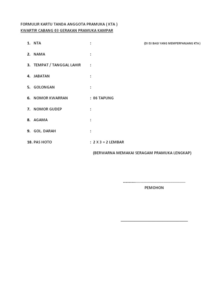 Formulir Kartu Tanda Anggota Pramuka 5 PDF