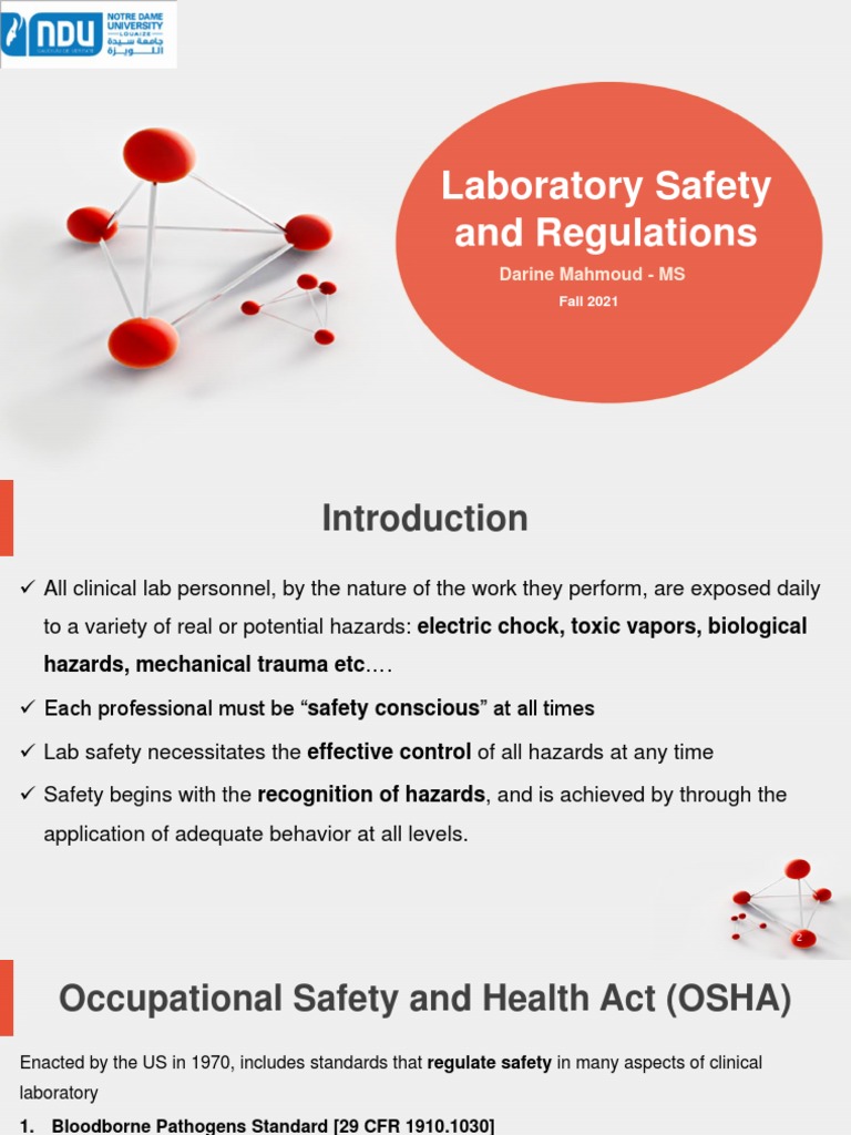 Laboratory Safety Regulations Overview | PDF | Personal Protective ...