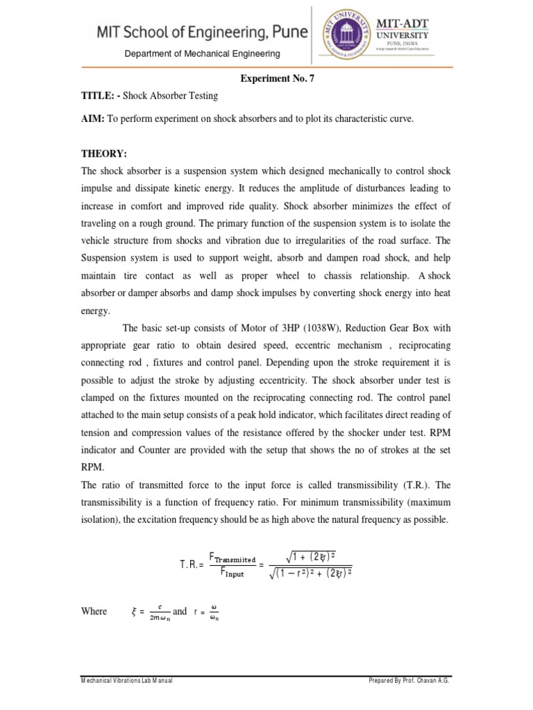 Expt 7 Shock Absorber Test Rig PDF Transmission (Mechanics