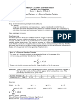 Weekly Learning Activity Sheet Statistics and Probability Grade 11 Quarter 3 Week 2 Mean and Variance of A Discrete Random Variable