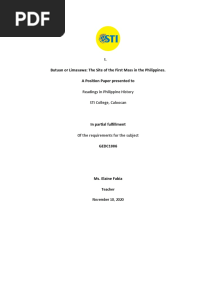 Group 1 POSITION PAPER The Site of The First Mass